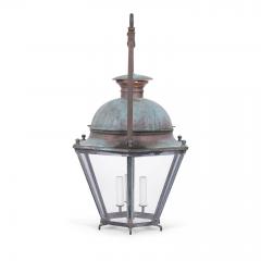 Hexagonal Glass Paneled Domed Verdigris Green Copper Lantern - 4540731