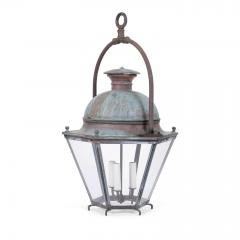 Hexagonal Glass Paneled Domed Verdigris Green Copper Lantern - 4540732