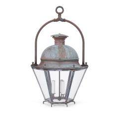 Hexagonal Glass Paneled Domed Verdigris Green Copper Lantern - 4540733