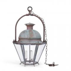 Hexagonal Glass Paneled Domed Verdigris Green Copper Lantern - 4540734