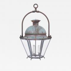 Hexagonal Glass Paneled Domed Verdigris Green Copper Lantern - 4545291