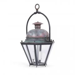 Hexagonal Glass Paneled Domed Verdigris Green Copper Lantern - 4542727