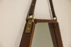 Hexagonal Teak Mirror with Brass and Leather Italy 1960s - 3673585
