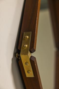 Hexagonal Teak Mirror with Brass and Leather Italy 1960s - 3673586