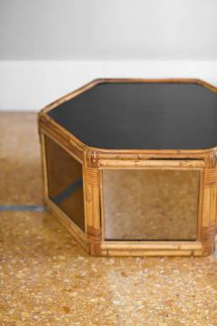 Hexagonal rattan coffee table smoked mirrored glass and black methacrylate - 3396222