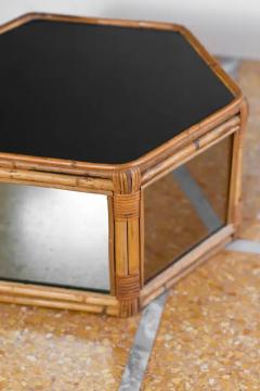 Hexagonal rattan coffee table smoked mirrored glass and black methacrylate - 3396225