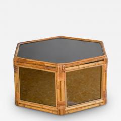 Hexagonal rattan coffee table smoked mirrored glass and black methacrylate - 3412197