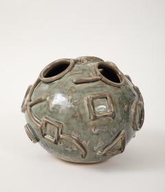 Hieroglyphic Ceramic Moonvase 2 with Grey Glaze Made By Aram C  - 4184055
