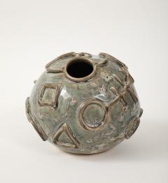 Hieroglyphic Ceramic Moonvase 2 with Grey Glaze Made By Aram C  - 4184058