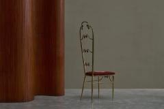 High Back Chiavari Chair in Patinated Brass and Embroidery Italy 1960s - 4468052