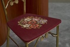 High Back Chiavari Chair in Patinated Brass and Embroidery Italy 1960s - 4468054