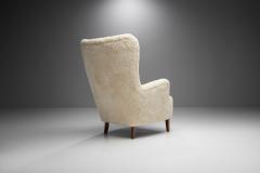 High Back Easy Chair in Sheepskin with Stained Beech Legs Scandinavia 1950s - 2009305