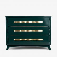 High Gloss Hunter Green Gilt Mid Century 3 Drawer Sideboard Dresser - 4414509
