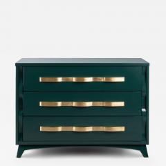 High Gloss Hunter Green Gilt Mid Century 3 Drawer Sideboard Dresser - 4419588