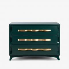 High Gloss Hunter Green Gilt Mid Century 3 Drawer Sideboard Dresser - 4419593