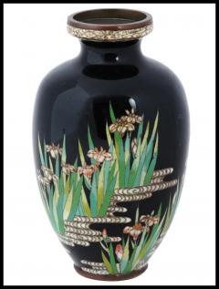 High Quality Antique Japanese Cloisonne Enamel Blossoming Iris s Vase - 3904132