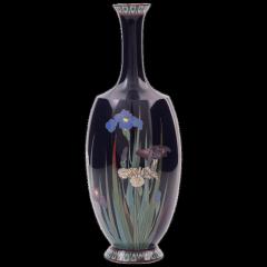 High Quality Antique Japanese Cloisonne Enamel Vase with Blossoming Iris Flowers - 3903629