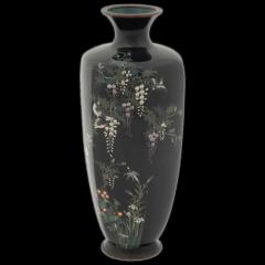 High Quality Antique Meiji Era Japanese Cloisonne Enamel Wisteria and Bird Vase - 3901461