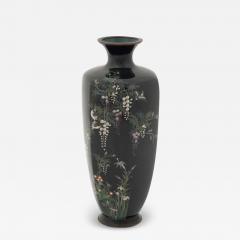 High Quality Antique Meiji Era Japanese Cloisonne Enamel Wisteria and Bird Vase - 3909755