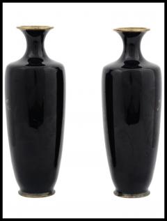 High Quality Meiji Japanese Era Black Cloisonne Enamel Wisteria and Bird Vases - 3901537