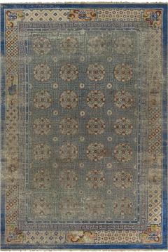 High quality Antique Chinese Blue Yellow Handmade Silk Metal Thread Rug - 2460890