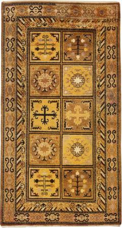 High quality Samarkand Yellow Brown Handmade Wool Rug - 2455788