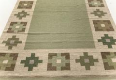 High quality Vintage Swedish Beige Green Flat Weave Wool Rug - 2441976