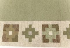 High quality Vintage Swedish Beige Green Flat Weave Wool Rug - 2441977