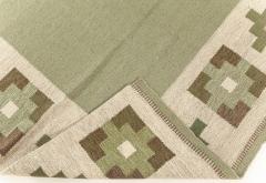 High quality Vintage Swedish Beige Green Flat Weave Wool Rug - 2441978
