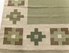 High quality Vintage Swedish Beige Green Flat Weave Wool Rug - 2441980