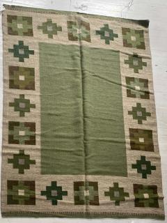 High quality Vintage Swedish Beige Green Flat Weave Wool Rug - 2441981