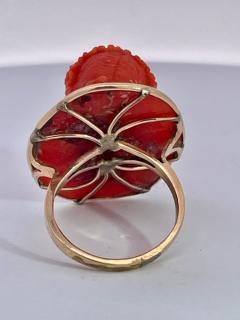 High relief Coral Cameo ring 9K - 3721142