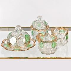 Highly decorative Continental cut glass table set detailed in green and gold - 1272524