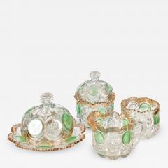 Highly decorative Continental cut glass table set detailed in green and gold - 1275457