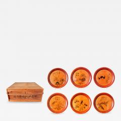 Hirao Chikuka Set of Six Large Lacquered Wood Trays with Ink Paintings by Hirao Chikuka - 4544580