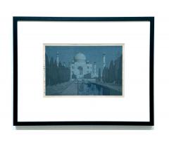 Hiroshi Yoshida Framed Japanese Woodblock Print Hiroshi the Taj Mahal Gardens at Night - 3243044