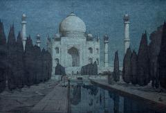 Hiroshi Yoshida Framed Japanese Woodblock Print Hiroshi the Taj Mahal Gardens at Night - 3243046