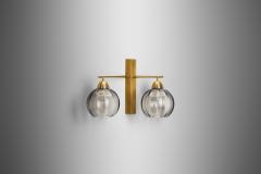 Holger Johansson Brass and Smoke Glass Wall Light by Holger Johansson Sweden 20th Century - 3673660