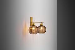 Holger Johansson Brass and Smoke Glass Wall Light by Holger Johansson Sweden 20th Century - 3673661