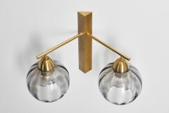 Holger Johansson Brass and Smoke Glass Wall Light by Holger Johansson Sweden 20th Century - 3673669