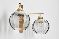 Holger Johansson Brass and Smoke Glass Wall Light by Holger Johansson Sweden 20th Century - 3673670