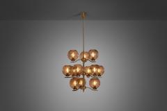 Holger Johansson Holger Johansson Brass Chandelier with 12 Glass Shades for Westal Sweden 1970s - 3227895