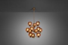 Holger Johansson Holger Johansson Brass Chandelier with 12 Glass Shades for Westal Sweden 1970s - 3227897