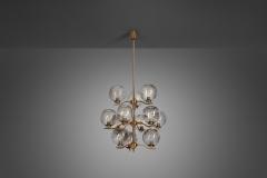 Holger Johansson Holger Johansson Brass Chandelier with 12 Glass Shades for Westal Sweden 1970s - 3227898