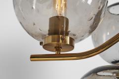 Holger Johansson Holger Johansson Brass Chandelier with 12 Glass Shades for Westal Sweden 1970s - 3227920