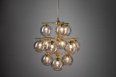 Holger Johansson Holger Johansson Chandelier with 12 Smoked Glass Shades for Westal Sweden 1960s - 1913565