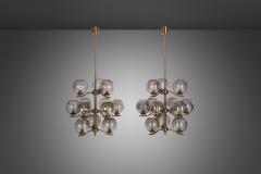 Holger Johansson Holger Johansson Chandeliers with 12 Smoked Glass Shades Sweden 1970s - 3223359