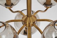 Holger Johansson Holger Johansson Set of 6 Chandeliers with 12 Smoked Glass Shades Sweden 1970s - 3304687