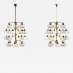 Holger Johansson Pair of Midcentury Chandeliers with 24 Smoked Glass Shades by Holger Johansson - 1030479