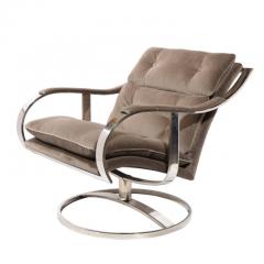 Holly Hunt Pair of Mid Century Modern Button Back Chrome Arm Chairs in Holly Hunt Velvet - 2551591